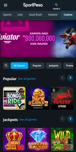 SportPesa Tanzania app on a smartphone